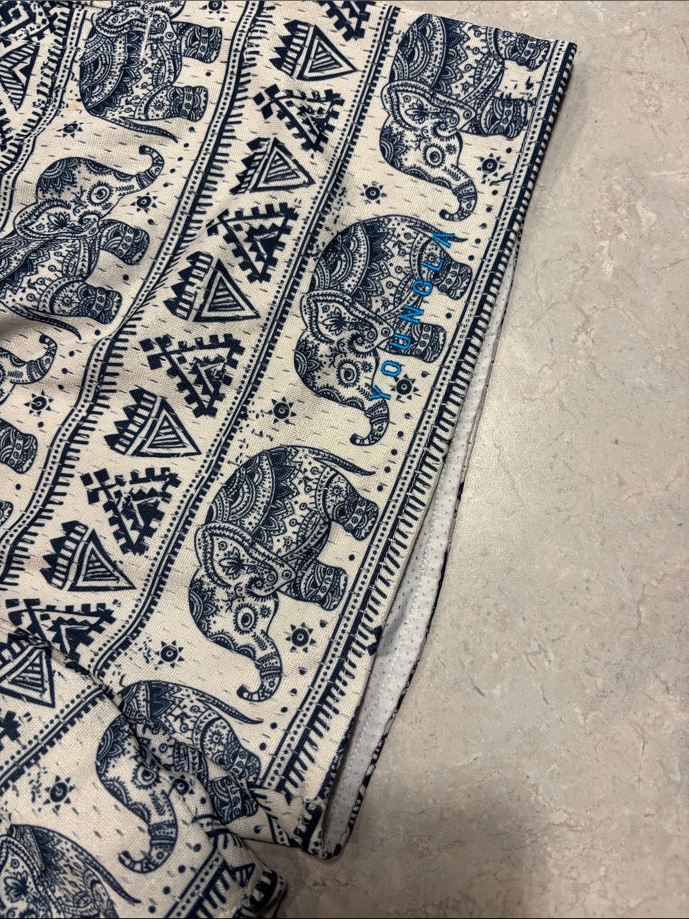 YoungLA Cream and Navy Elephant Print Athletic Shorts - Picture 4 of 4